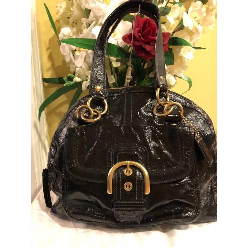 Coach13134 soho Large Courtney Domed BLACK Patent Leather Satchel Bag (bag150 - Picture 1 of 11